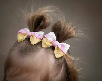 Baby Hair bows, 1st birthday headband, Toddler Hair bows, Tiny bows, Toddler Gift, Ice Cream Bows, Twins First birthday, Cute Pink hair clip