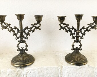 Baroque Candelabra set of 2 matching Pair | Metal Vintage 3 Arm rococo Candle Holder Dining Table Decor Mini Taper Candle | Made in Italy