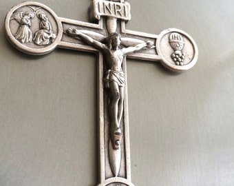 EXTRA LARGE 4" ITALY Jesus Ihs crucifix Oxidized Silver Cross For Larger Rosary Christian or Catholic Jewelry