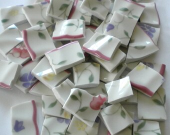 Broken China - Mosaic Tiles - Romantic Flower Garden - Set of 100