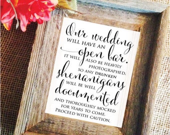Wedding open Bar Sign Open Bar Wedding Sign bar wedding signage (Stylish) (Frame NOT included)