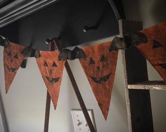 Primitive pumpkin halloween fall orange banner Made to order