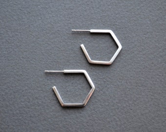 Sterling Silver Hexagon Hoop Earrings | Geometric Hoop Earrings | Hexagon Hoop Earrings | Small Hoop Earrings