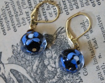 Blue flower lampwork earrings