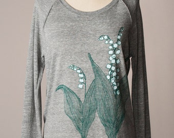 women's pullover sweatshirt, long sleeves shirt, long sleeved shirt, lily of the valley shirt, lily-of-the-valley shirt
