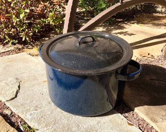 Blue Enamelware Pot with Lid