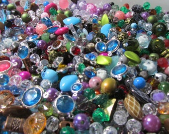 70 Mixed Lot Acrylic Beads and Connectors - Assorted sizes, colors and shapes - Bead soup- Jewelry Making-Destash-Grab Bag