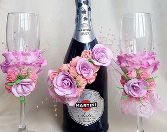 Handmade toasting flutes, bottle/candle decoration