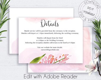 Blush Wedding Details Card, Details Card, Information Card, Wedding Info Card, DIY Direction Card, Directions PDF, DIY Wedding Template