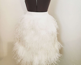 Custom Couture White Wedding Ostrich Feather Skirt