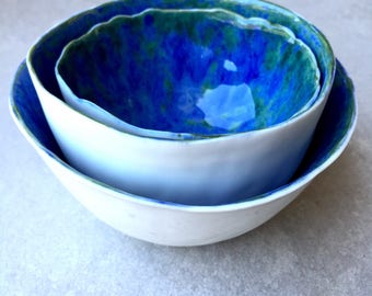 Ceramic bowls - Small bowls - Stoneware bowls - Blue bowls - Pottery bowls - Set of bowls