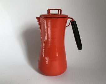 Mid Century Modern Italian Milanoware Orange Enamelware Teapot / Carafe / Kettle by Lantoni - Made in Italy