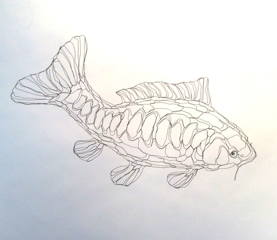 Wire Sculpture 2D Koi Carp Pond Fish Wall Art By Wire Sculpture 2D Koi Carp Pond Fish Wall Art By