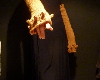 Damselflower Gauntlets, hand knitted wool mix yarn with bobbles and lacework fingerless gloves, arm warmers, choose your color