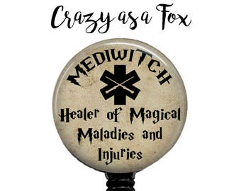 MediWitch or MediWizard Retractable Badge Holder, Badge Reel, Lanyard, Stethoscope ID Tag, Nurse, RN, Student, Harry Potter inspired