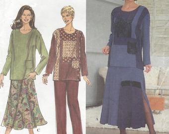 90s Womens Lagenlook Tunic, Skirt and Pants Artworks Tunic Color Block Simplicity Sewing Pattern 8246 Size 12 14 16 Bust 34 36 38 UnCut