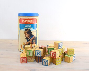 Playskol Wood Blocks, Alphabet Letters,