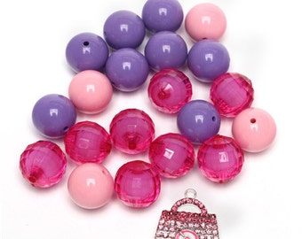 1 x Pink and Purple Purse Chunky Bubblegum Bead Set