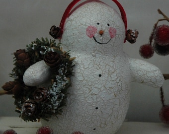 Folk Art Snowman with Winter Wreath (X-SS-EARMUFF-N)