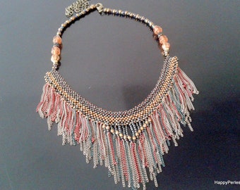Ethnic beaded necklace fringe necklace bead woven necklace bohemian necklace for women bead woven bib necklace boho chic choker necklace