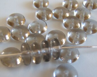 25 - Transparent Smokey Grey Czech Glass Rondelles