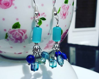 Unique handmade lampwork earrings blue.