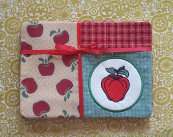 Apple Applique Fabric Snack Mat Mug Rug Set of 4