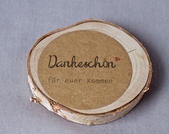 12 Tischkarten rund "Dankeschön" aus Recycling FSC Kraftpapier in braun, Anhänger Platzkarte Namenskarte, Stil: retro, verspielt, vintage