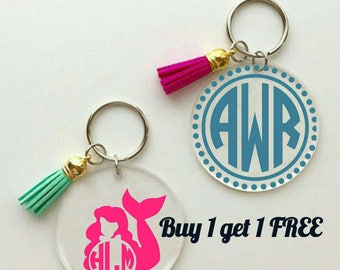 Monogram keychain with tassel,personalized keychain,monogrammed keychain,custom acrylic keychain,tassel keychain,Easter gift for her