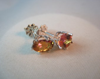 Genuine AAA Sunrise/Sunset Luxury Topaz 7x5 Gemstone Stud Earrings vvs Natural Brazil Earth Mined Oval Solid Argentium 935 SS/925 SS