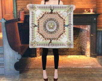 Silk altar cloth, Imbloc altar cloth, pagan wheel of the year Candlemass, 26 by 26 inch, Large silk scarf, pentagram, tarot cloth, wiccan
