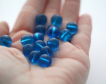 Vintage German Glass Royal Blue Round Beads 10mm (16)