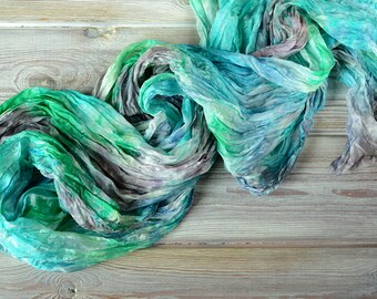 silk scarf, blue silk scarf, green scarf, emerald silk scarf, birthday gift mom, birthday idea wife, women scarves, green scarf