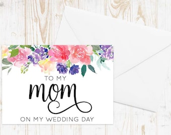 To my mom on my wedding day - Greeting Card Note Card - Mom Mother of the Bride Card with Metallic Envelope Wedding Stationery