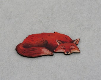 Fox Brooch, Woodland Fox Illustration, Wood Jewelry, Animal Brooch