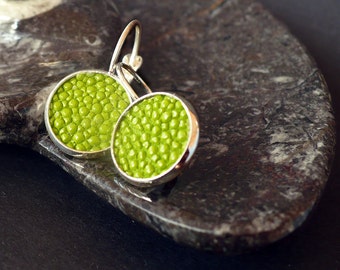 Greenery stingray leather earrings, lime green earrings, green stingray leather. trend 2017