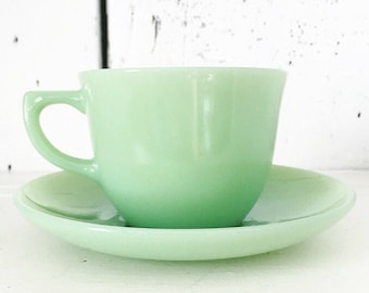 Fire King Jadite Jadeite Ransom Cup and Saucer