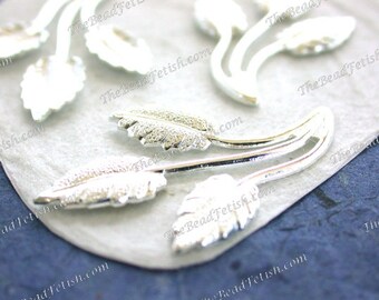 Bright Sterling Silver Plated Leaves Vintage Style Hair Craft Supplies Jewelry Supplies Made in USA Wedding Supplies Silver Leaves STA-645
