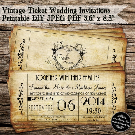 Vintage Bus Ticket Wedding Invitations 4