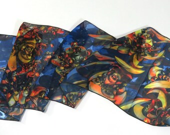 Polyester Chiffon Scarf, Womens scarves, Mens Scarves, Festival scarf, "Floating World" 3D fractal scarf 45in long sheer chiffon