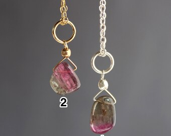 Watermelon Tourmaline Necklace, PETITE watermelon tourmaline, October Birthstone, Watermelon Tourmaline, Dainty Gemstone Necklace