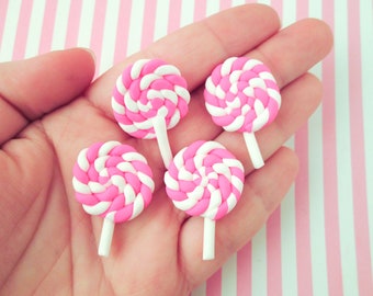 Polymer Clay Lollipop Candy Cabochons - Decoden Sweets, Hot Pink #04