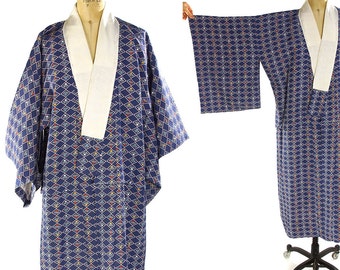 Tiny Plums Kimono / Vintage 1960s Fruit in Diamonds Pattern Bohemian Duster