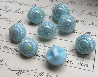 8 smal Aurora Borealis Glass buttons-8 dazzling glass buttons-eye-catching-old collectors/glass knobs (169)