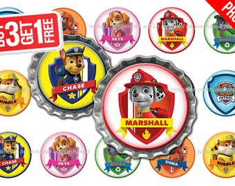 Paw Patrol Bottle Cap Images - 1 inch size - Suitable for Hair Bows, Magnets, Scrapbooking, Stickers etc - High Resolution Images (006)