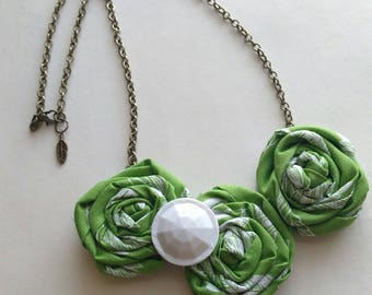 Rolled Fabric Rosette Flower Necklace