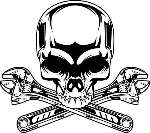 Mechanic Logo 2 Skull Wrench Crossed Engine Car Auto