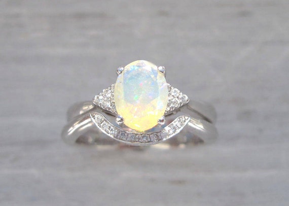 Bridel Set Opal Engagement Ring Set Antique Style Engagement