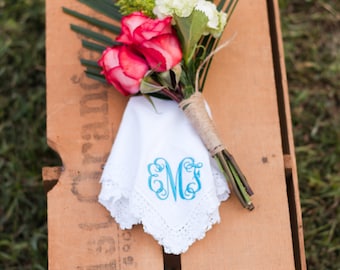 Monogrammed Handkerchief | Bridal Handkerchief | Wedding Hankie | Wedding Handkerchief | Something Blue | Bridal Hankie | Sadie