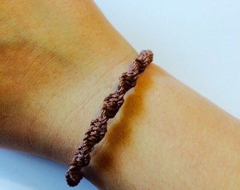 Brown Macrame Hemp Bracelet, Bangle Bracelet, Hemp Jewelry, Adjustable